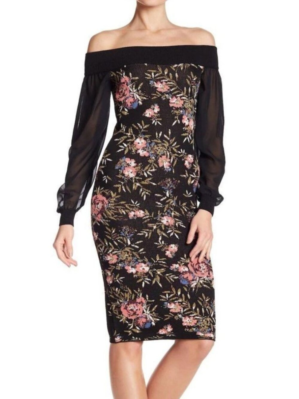 NWT Rachel Roy Off the Shoulder Floral Dress Size L Crochet Grandma Bodycon Sexy